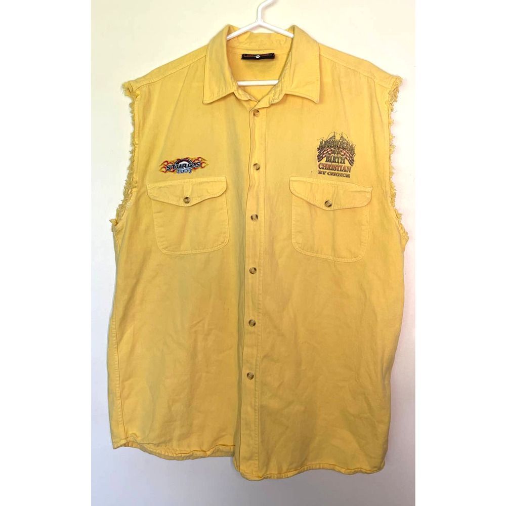 VTG Retro Sturgis 2003 South Dakota Yellow Motorcycle XXL Vest Jacket - Picture 9 of 9